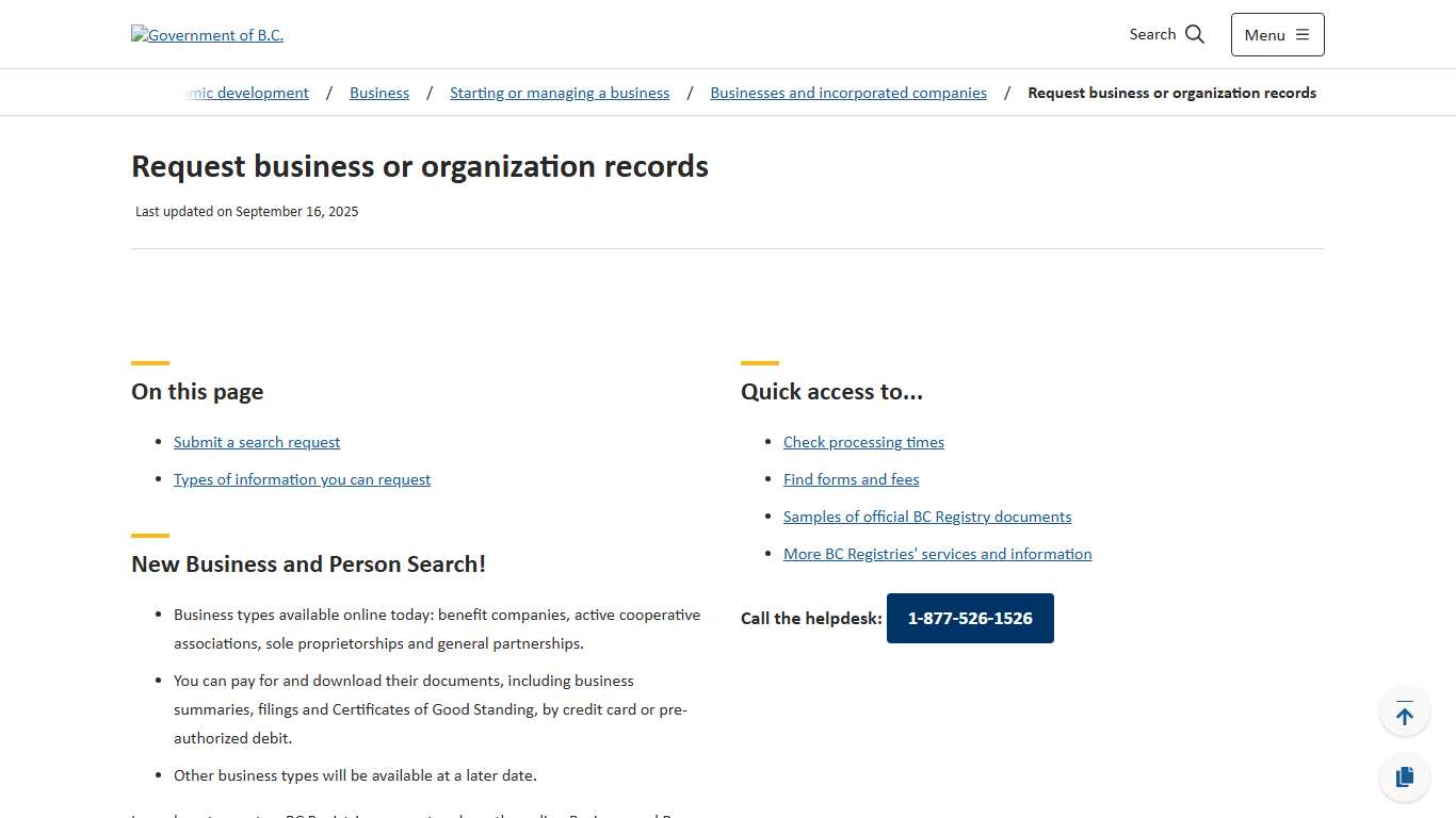 Request business or organization records - Province of British Columbia